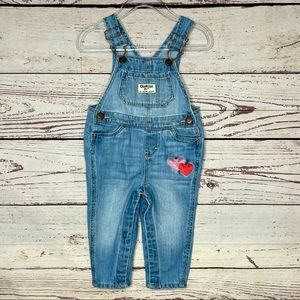 Oshkosh B'gosh  Girls Soft Denim Embroidered Heart Overalls, Size 9 Months